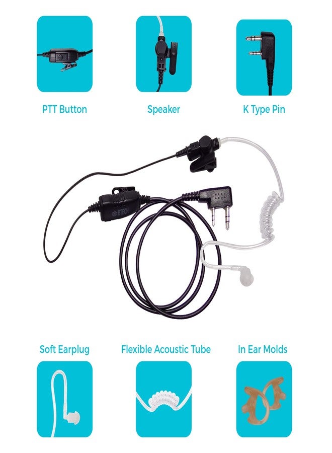 BTECH QHM07 Platinum Series Noise-Cancelling Earpiece with in-line PTT & Microphone for K1 Radios Like BaoFeng, Kenwood Radios (Includes Earmolds and Earbud, 1 Pack) - Image 3